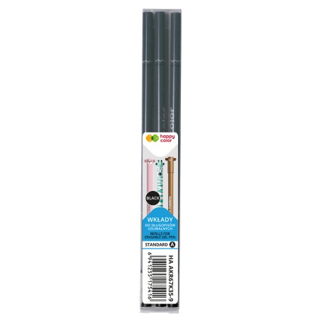 Wkłady Do Długopisu Wymazywalnego, Standard A, 0.5Mm, Czarny, 3 Szt. W Etui, Happy Color Ha Akr67K35-9