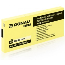 Bloczki Samoprzylepne Eco (3Szt X 100 ) Karteczek Jasnożółte 38X51 7591001Pl-11 Donau