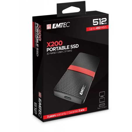 Emtec X200 512 Gb Usb Type-C 3.2 Gen 1 (3.1 Gen 1) Czarny, Czerwony