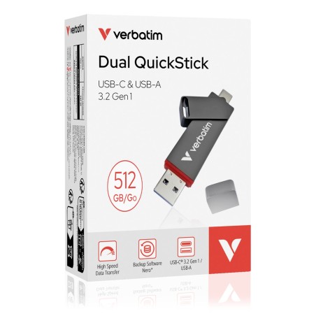 Verbatim Dual Quickstick Pamięć Usb 512 Gb Usb Type-A / Usb Type-C 3.2 Gen 1 (3.1 Gen 1) Szary