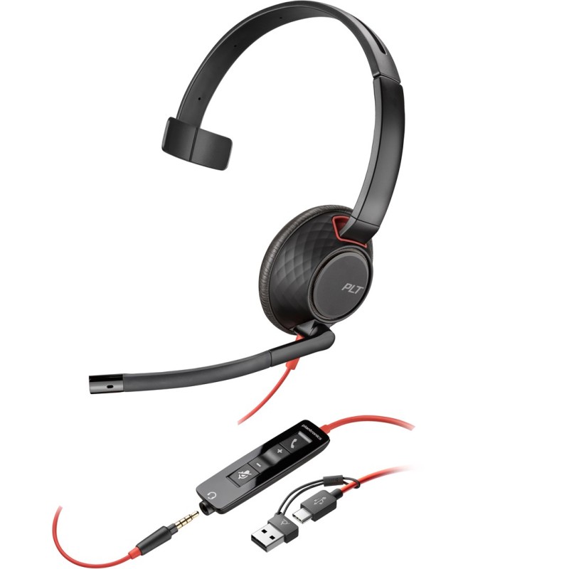 Poly Jednouszny Zestaw Słuchawkowy Usb-C Blackwire 5210 + Wtyczka 3,5 Mm + Przejściówka Usb-C/A