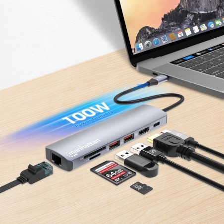 Manhattan 153966 Stacja Dokująca Przewodowa Usb 3.2 Gen 2 (3.1 Gen 2) Type-C Srebrny