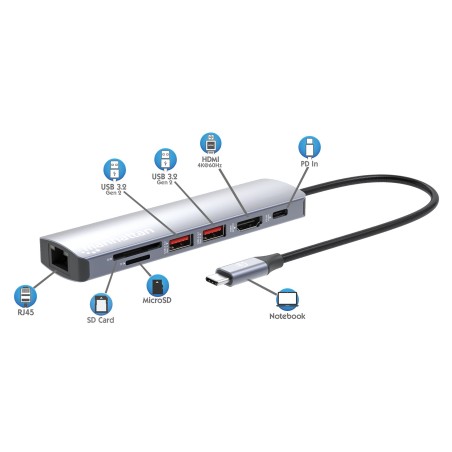 Manhattan 153966 Stacja Dokująca Przewodowa Usb 3.2 Gen 2 (3.1 Gen 2) Type-C Srebrny
