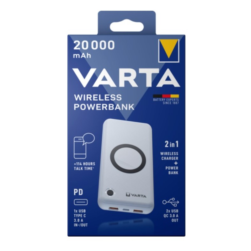 Varta 57909 101 111 Bank Mocy Litowo-Polimerowy (Lipo) 20000 Mah Bezprzewodowe Ładowanie Biały