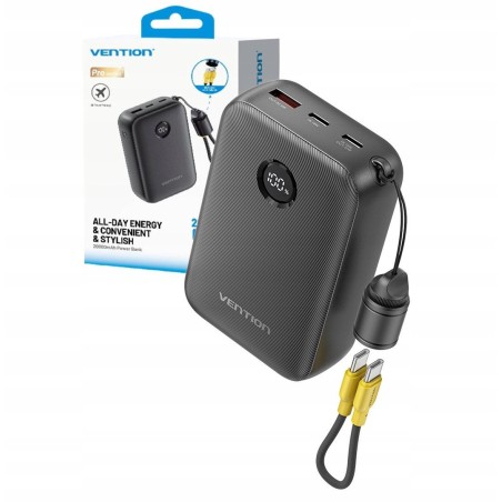 Powerbank Vention 20000Mah 2 X Usb-C 1X Usb-A Z Wyświetlaczem 22,5W Czarny
