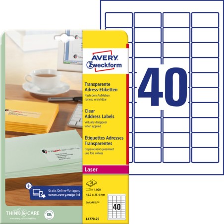 Etykiety A4 Avery 45,7*25,4Mm Przezroczyste (25)