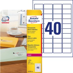 Etykiety Adresowe L4770-25 45,7 X 25,4 25 Ark. Przezroczyste Avery Zweckform