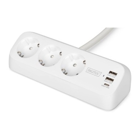 Digitus 3-Drożna Biurowa Listwa Zasilająca Z 2 Złączami Usb-A I 1 Złączem Usb-C, Biała
