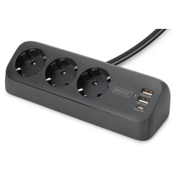 Digitus 3-Drożna Biurowa Listwa Zasilająca Z 2 Złączami Usb-A I 1 Złączem Usb-C, Czarna