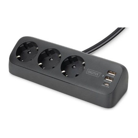 Digitus 3-Drożna Biurowa Listwa Zasilająca Z 2 Złączami Usb-A I 1 Złączem Usb-C, Czarna