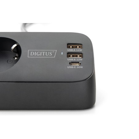 Digitus 3-Drożna Biurowa Listwa Zasilająca Z 2 Złączami Usb-A I 1 Złączem Usb-C, Czarna
