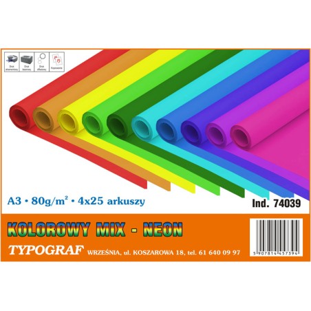Papier Typograf A3/80G Neon 25*4 Kolory (100)