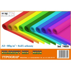 Papier Typograf A3/80G Neon 25*4 Kolory (100)