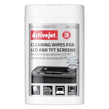 Activejet Aoc-302 Chusteczki Do Matryc Lcd. (100 Szt.) Nawilżane Chusteczki Do Matryc, Usuwające Wszelkiego Rodzaju Zanieczyszcz