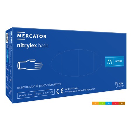 Rękawice Nitrylowe Bezpudrowe Diagnostyczne Mercator, Nitrylex Basic, (100 Szt.), Rozmiar Xl, Niebieskie