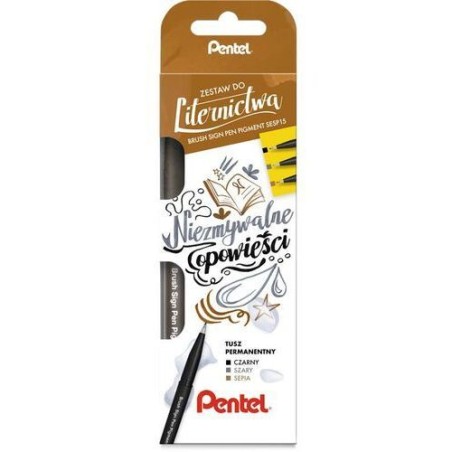 Pisak Brush Sign Pen Pigment (3 Szt.) Niezmywalne Opowieści Sesp-15-St3 Pentel