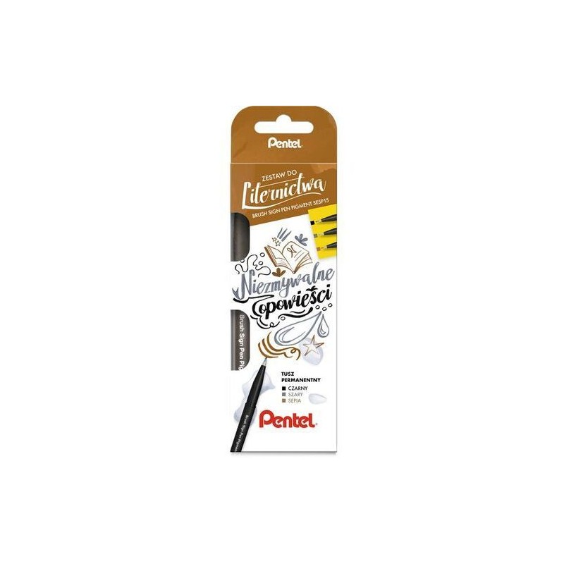 Pisak Brush Sign Pen Pigment (3 Szt.) Niezmywalne Opowieści Sesp-15-St3 Pentel