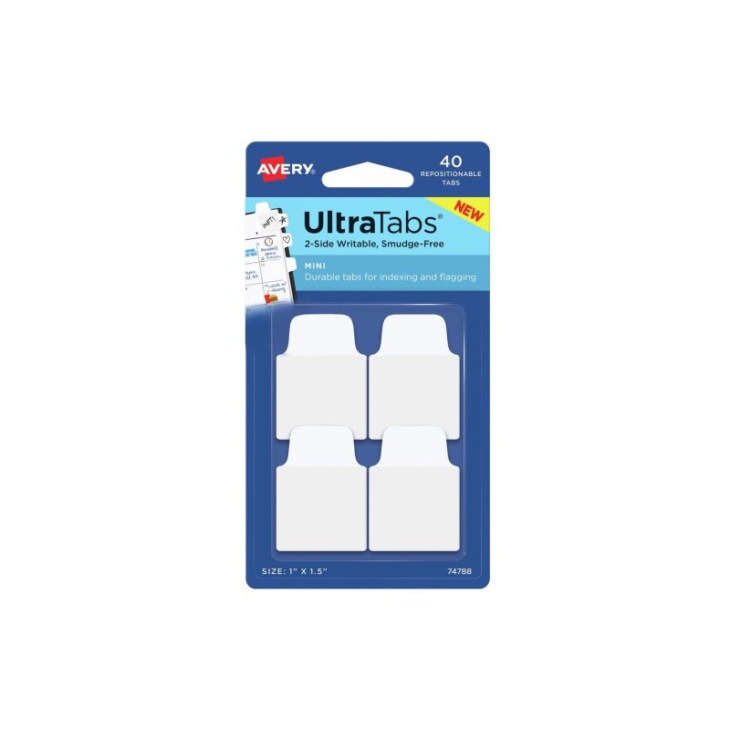 Ultra Tabs - Samoprzylepne Zakładki Indeksujące, Białe, 25,4X38, 40 Szt., Avery Zweckform 74788
