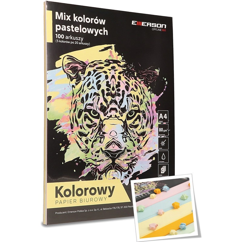 Papier Emerson A4/80G Pastelowy 5 Kolorów (5X20)