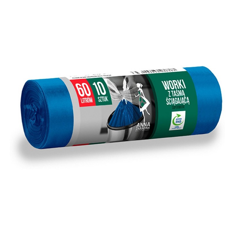 Worki Na Śmieci Anna Zaradna 60L Ldpe Z Taśmą Niebieskie (10)