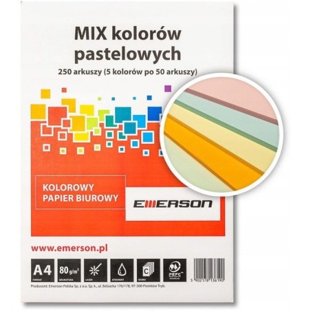 Papier Xero A4 80G Mix Pastelowy Xem1000250Pwn Emerson  5X50 Arkuszy