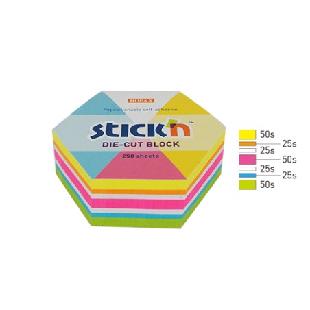 Notes Sześciokąt, 61X70Mm, Mix 5 Kol. Neon+Biały, 250Kart. Sticknulln 21827