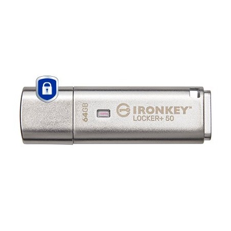 Kingston Ironkey Locker+ 50 Pamięć Usb 64 Gb Usb Typu-A 3.2 Gen 1 (3.1 Gen 1) Srebrny
