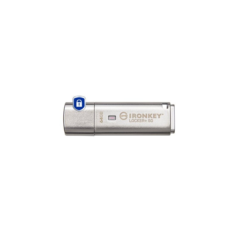 Kingston Ironkey Locker+ 50 Pamięć Usb 64 Gb Usb Typu-A 3.2 Gen 1 (3.1 Gen 1) Srebrny
