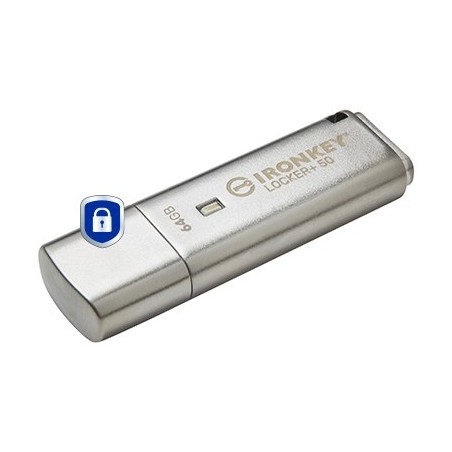 Kingston Ironkey Locker+ 50 Pamięć Usb 64 Gb Usb Typu-A 3.2 Gen 1 (3.1 Gen 1) Srebrny