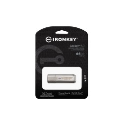 Kingston Ironkey Locker+ 50 Pamięć Usb 64 Gb Usb Typu-A 3.2 Gen 1 (3.1 Gen 1) Srebrny