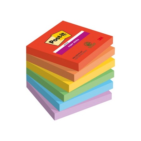 Bloczek Samoprzylepny Post-It Super Sticky (654-6Ss-Play), 76X76Mm, 6X90 Kart., Playful