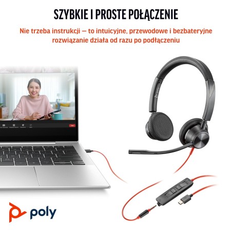 Słuchawki Poly Blackwire 3325 Stereo Ms Teams Certified Usb-C Headset +3.5Mm Plug +Usb-C/A Adapter 8X222Aa
