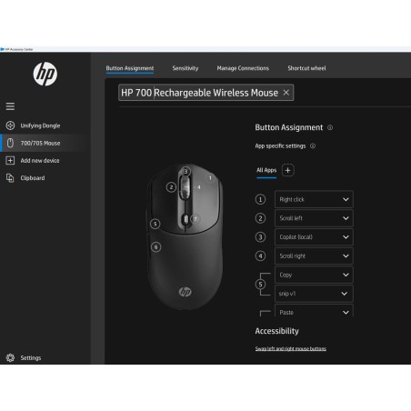 Mysz Hp 700 Rechargeable  Mouse Black Bezprzewodowa Z Akumulatorem Czarna Az7B0Aa