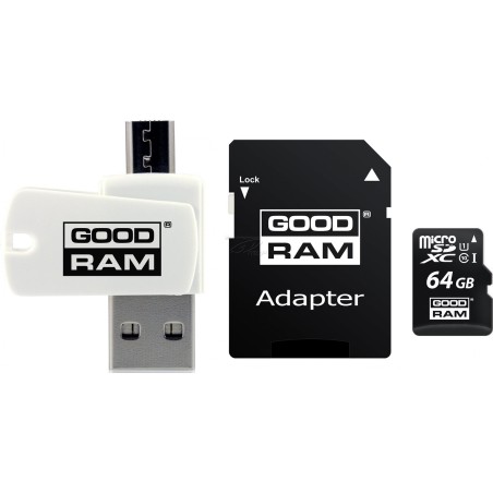 Karta Pamięci Z Adapterem I Czytnikiem Kart Goodram All In One M1A4-0640R12 (64Gb  Class 10  Adapter, Czytnik Kart Microsdhc, Ka
