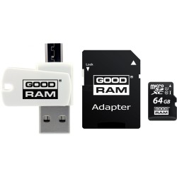 Karta Pamięci Z Adapterem I Czytnikiem Kart Goodram All In One M1A4-0640R12 (64Gb  Class 10  Adapter, Czytnik Kart Microsdhc, Ka