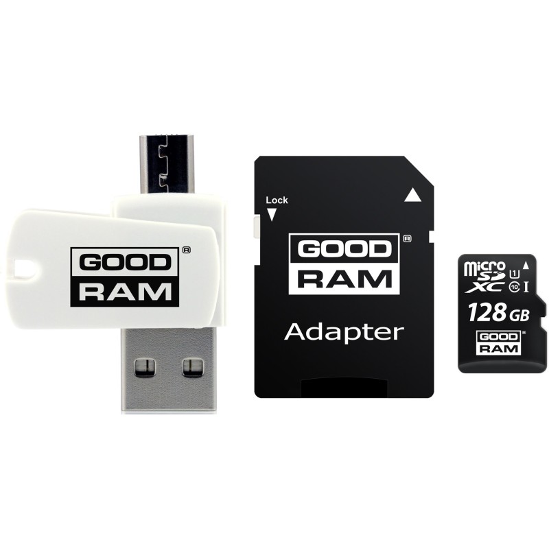 Karta Pamięci Z Adapterem I Czytnikiem Kart Goodram All In One M1A4-1280R12 (128Gb  Class 10  Adapter, Czytnik Kart Microsdhc, K