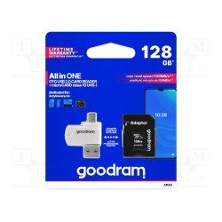 Karta Pamięci Z Adapterem I Czytnikiem Kart Goodram All In One M1A4-1280R12 (128Gb  Class 10  Adapter, Czytnik Kart Microsdhc, K