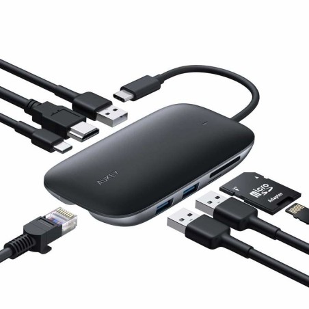 Aukey Hub Usb C Cb-C71 8W1 Rj45 Hdmi 4K Pd 100W
