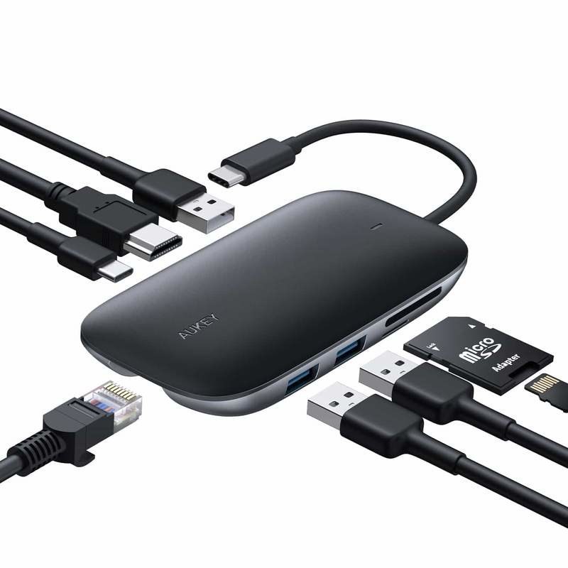 Aukey Hub Usb C Cb-C71 8W1 Rj45 Hdmi 4K Pd 100W