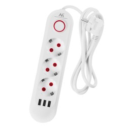 Maclean Listwa Zasilająca, Przedłużacz 3 Gniazda + 3Xusb, 110-240V Ac 50/60Hz, 2.1A Max 2500W, 1,5M, Biała Mce394 W