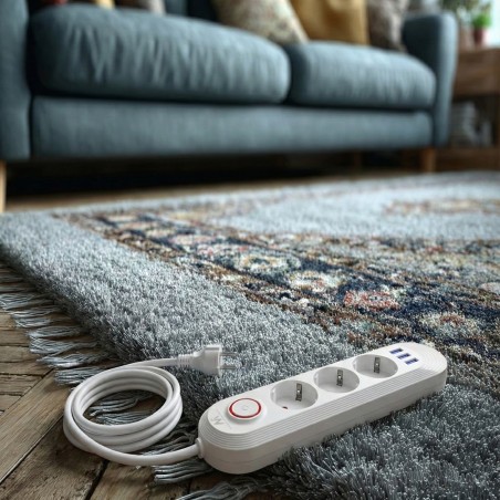 Maclean Listwa Zasilająca, Przedłużacz 3 Gniazda + 3Xusb, 110-240V Ac 50/60Hz, 2.1A Max 2500W, 1,5M, Biała Mce394 W