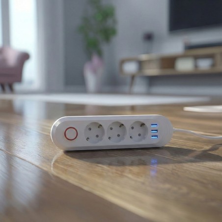 Maclean Listwa Zasilająca, Przedłużacz 3 Gniazda + 3Xusb, 110-240V Ac 50/60Hz, 2.1A Max 2500W, 1,5M, Biała Mce394 W