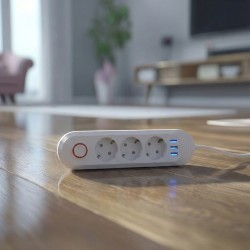 Maclean Listwa Zasilająca, Przedłużacz 3 Gniazda + 3Xusb, 110-240V Ac 50/60Hz, 2.1A Max 2500W, 1,5M, Biała Mce394 W