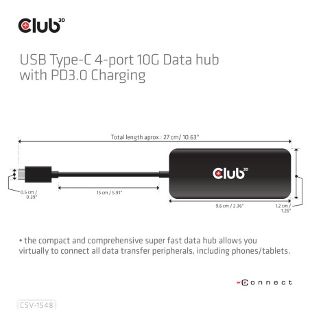 Club3D Csv-1548 Stacja Dokująca Przewodowa Usb 3.2 Gen 1 (3.1 Gen 1) Type-C Czarny