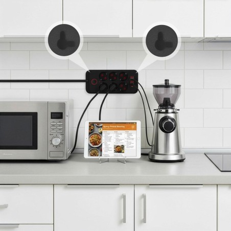 Maclean Listwa Zasilająca, Przedłużacz 6 Gniazd + 4Xusb, 110-240V Ac 50/60Hz, 2.1A Max 2500W, 1,5 M, Czarna Mce389 B