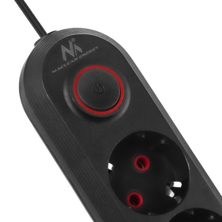 Maclean Listwa Zasilająca, Przedłużacz 3 Gniazda + 3Xusb, 110-240V Ac 50/60Hz, 2.1A Max 2500W, 1,5M, Czarna Mce394 B