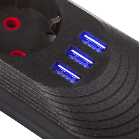 Maclean Listwa Zasilająca, Przedłużacz 3 Gniazda + 3Xusb, 110-240V Ac 50/60Hz, 2.1A Max 2500W, 1,5M, Czarna Mce394 B