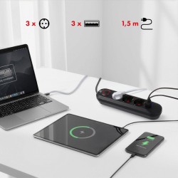 Maclean Listwa Zasilająca, Przedłużacz 3 Gniazda + 3Xusb, 110-240V Ac 50/60Hz, 2.1A Max 2500W, 1,5M, Czarna Mce394 B
