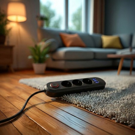 Maclean Listwa Zasilająca, Przedłużacz 3 Gniazda + 3Xusb, 110-240V Ac 50/60Hz, 2.1A Max 2500W, 1,5M, Czarna Mce394 B