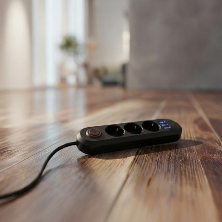 Maclean Listwa Zasilająca, Przedłużacz 3 Gniazda + 3Xusb, 110-240V Ac 50/60Hz, 2.1A Max 2500W, 1,5M, Czarna Mce394 B